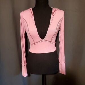 Urban Outfitters Out From Under Pink Women's V-Neck Cropped Long Sleeve Top Sz M